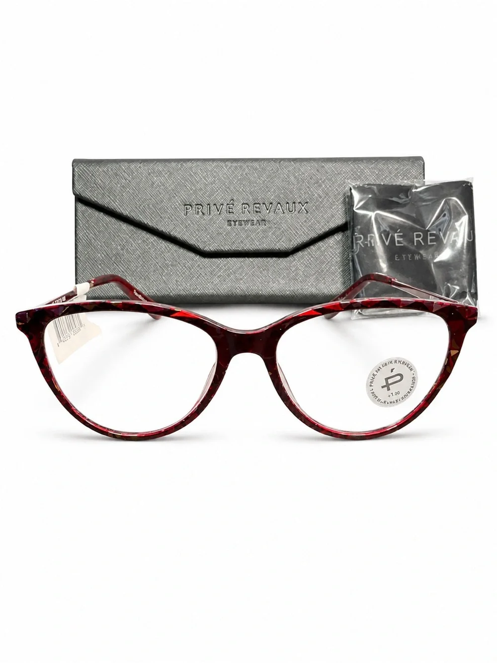 Privé Revaux Women's Ruby Tortoise Cat-Eye Eyeglasses, Rose Gold/ Burgundy +100